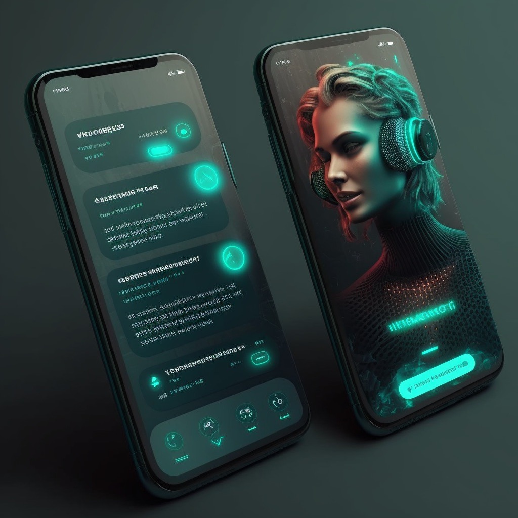 Mobile application design for personalised AI assistant chat. futuristic.