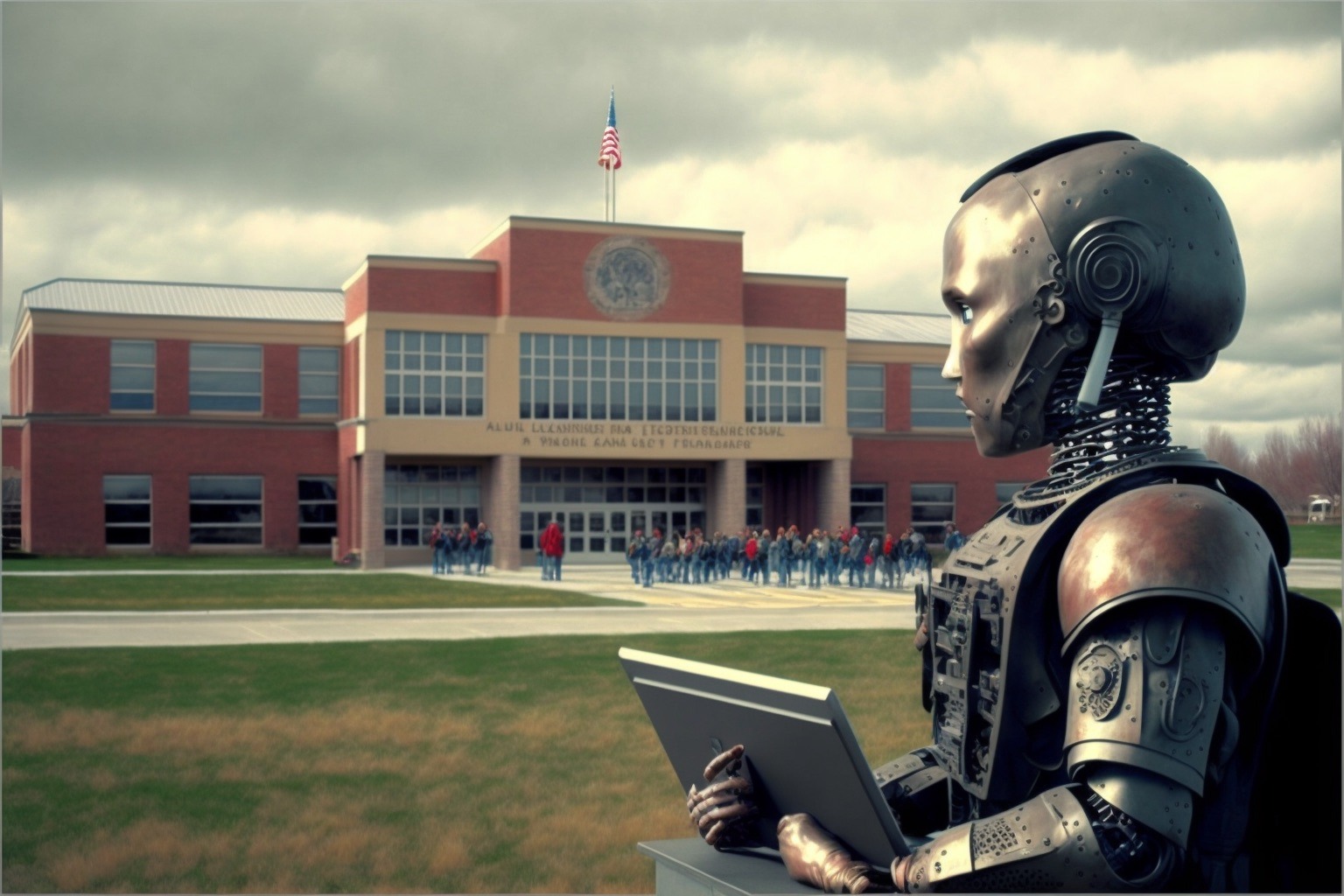 Utopian artificial intelligence powering a school